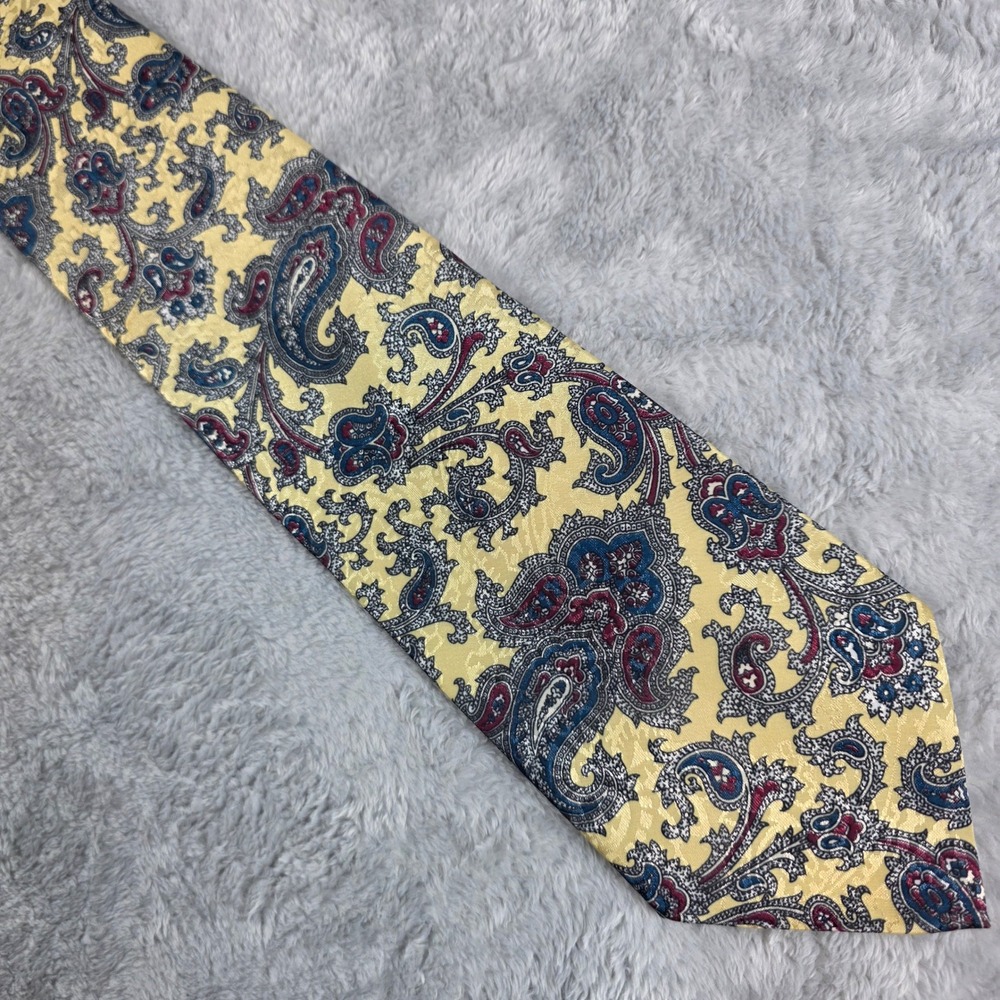 Christian Dior Mens Yellow Paisley Necktie Vintage Monsieur Polyester Style